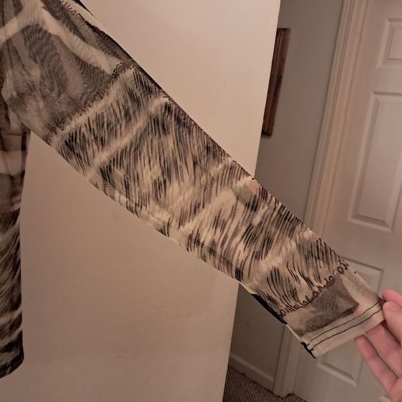 Damee Jacket Women's Large L Brown Black Mixed Media Rhinestones Sheer Artsy - Picture 3 of 12